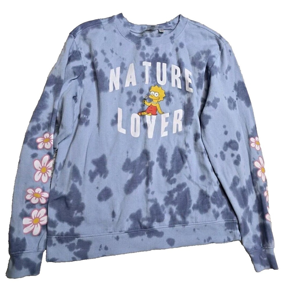 Lisa Simpsons Nature Lover Crew Neck Sweater Sweatshirt x Large tie dye blue